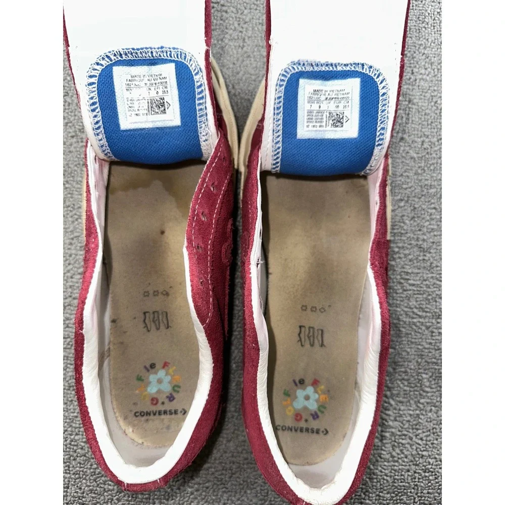 Converse Golf Le Fleur Sneakers M7 W9 Burgundy Red Low Top Suede Floral Rhubarb - Picture 5 of 11